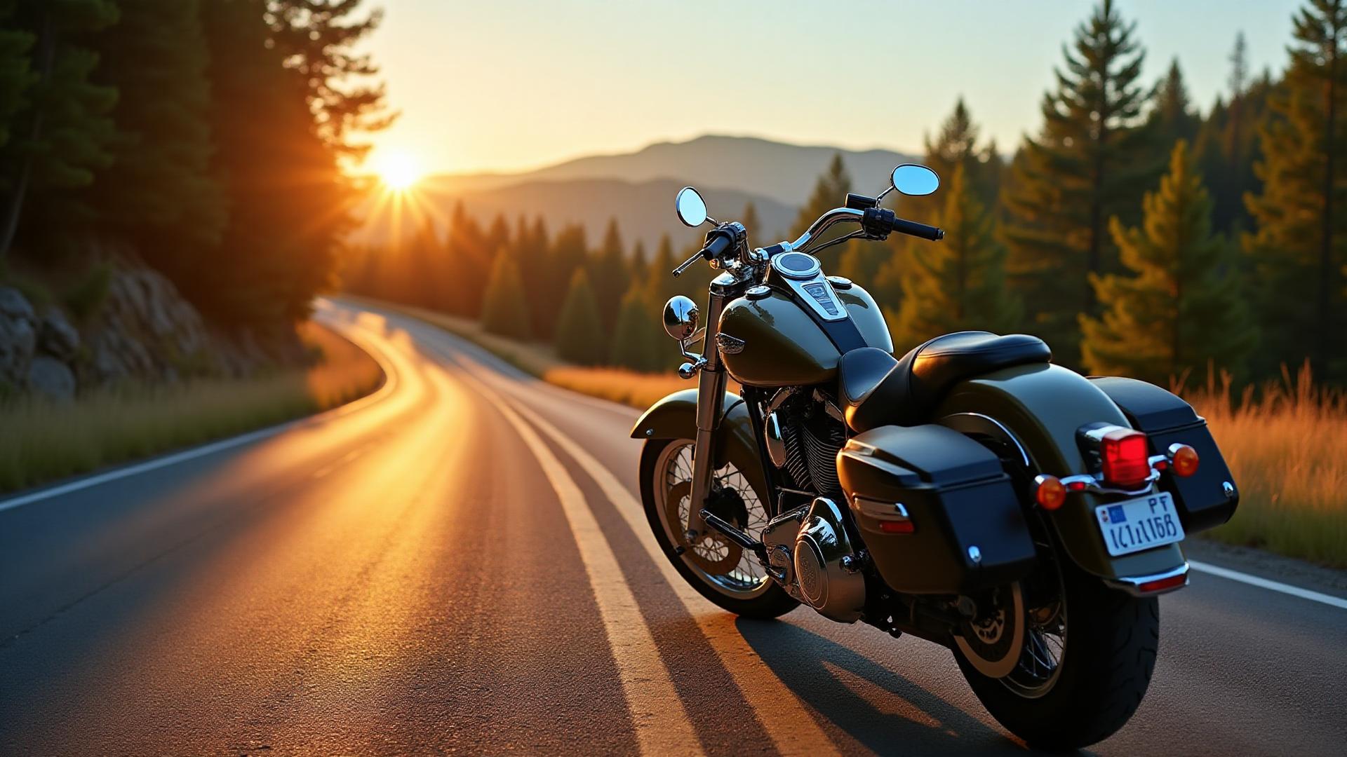 Motorcycle parked on scenic road in Alabama or Georgia